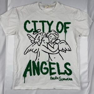 Pacific Sunwear City of Angels White Tee with Green Graphic